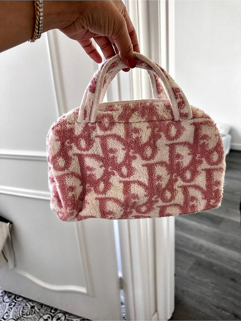 Dior Oblique Terry Cloth Mini Boston Bag Pink & White